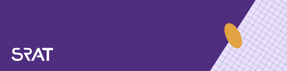 En lila bakgrund med en vit och gul logotyp.