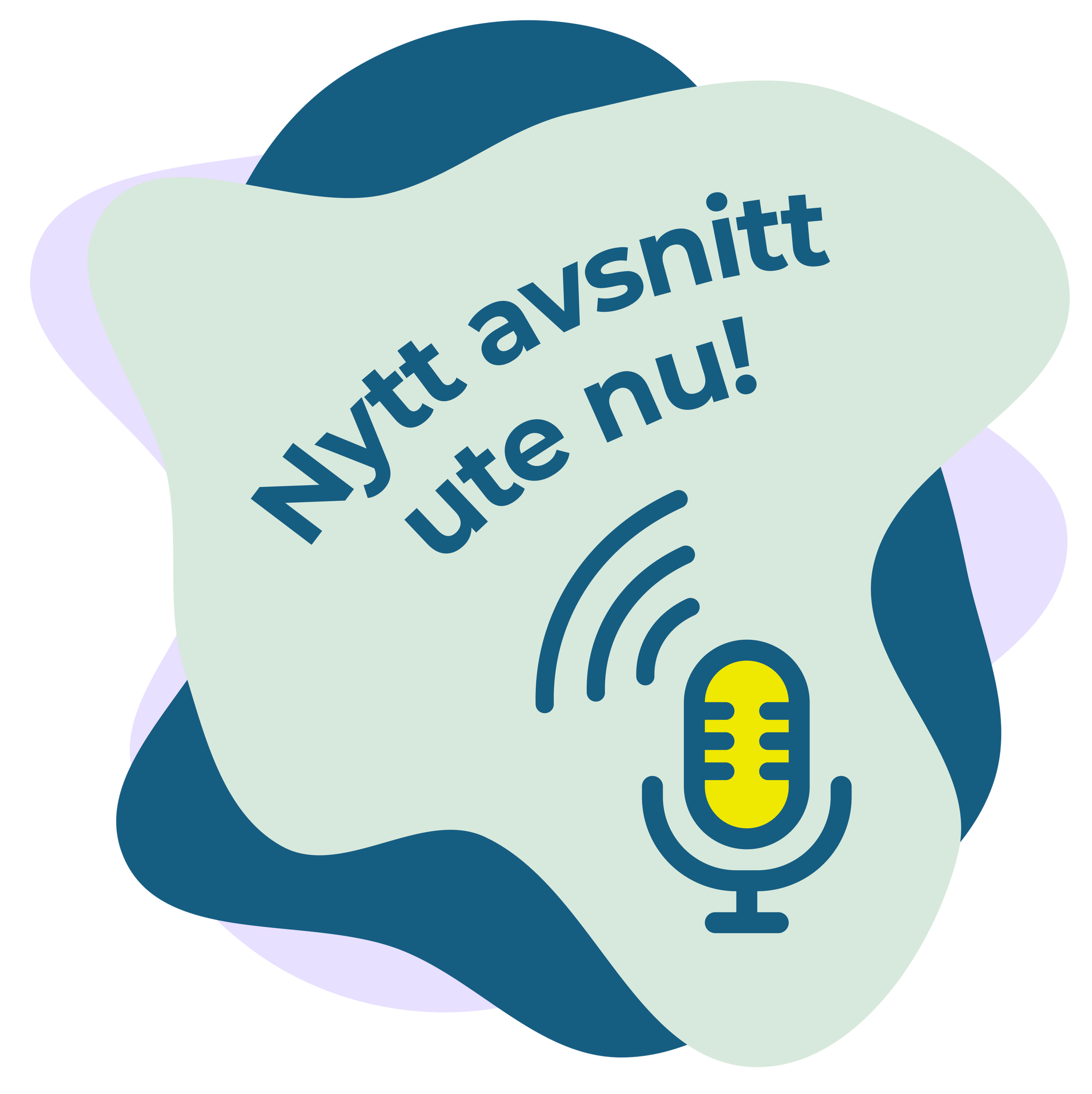 En mikrofon med texten ”nytt avsnitt ute nu”.