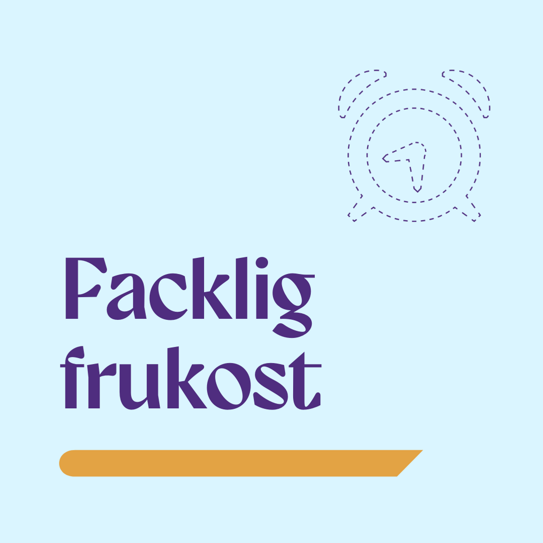 En blå bakgrund med orden facklig frukost.
