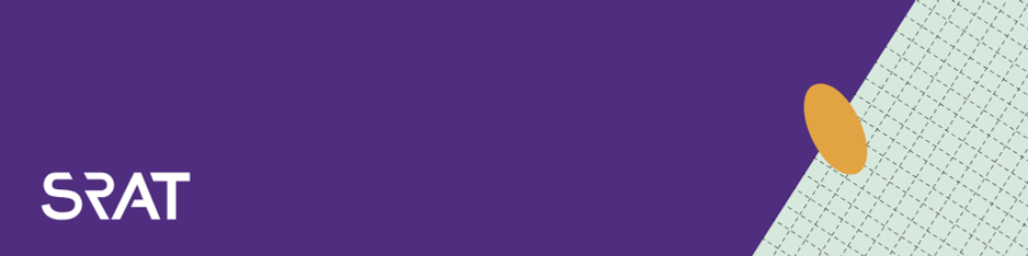 En lila bakgrund med en vit och gul logotyp.